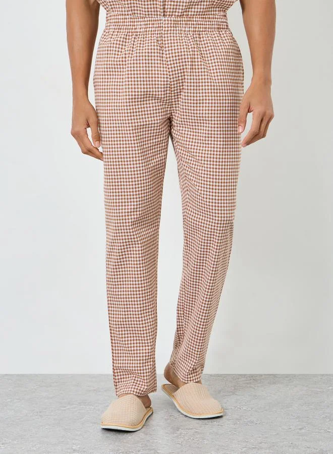 Styli  Men Gingham Print Buttoned Shirt and Pyjama Set for Men | Best Price UAE